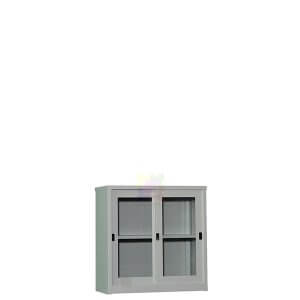 low steel cabinet with glass sliding door