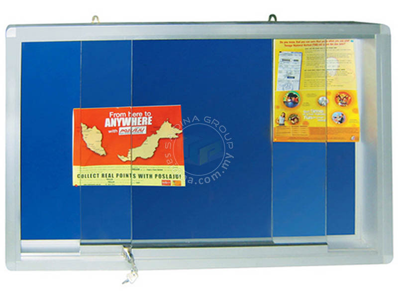 notice board with glass sliding cabinet