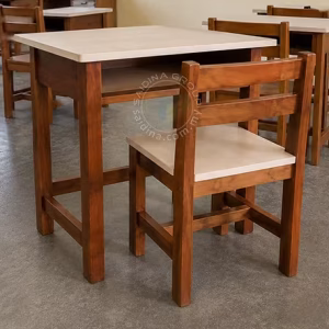 set meja dan kerusi kayu sekolah menengah
