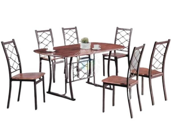 Meja Makan Top Kayu Petak + 6 Kerusi | Dining Tables Wooden Top c/w Metal Frame + 6 Chairs | SGT-MC800 FS