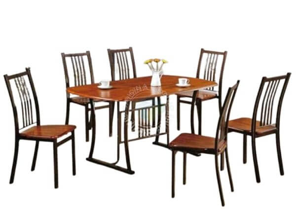 Meja Makan Top Kayu Petak + 6 Kerusi | Dining Tables Wooden Top c/w Metal Frame + 6 Chairs | SGT-TR800 FS