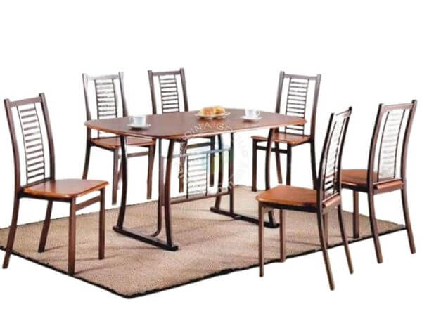 Meja Makan Top Kayu Petak + 6 Kerusi | Dining Tables Wooden Top c/w Metal Frame + 6 Chairs | SGT-VT800 FS