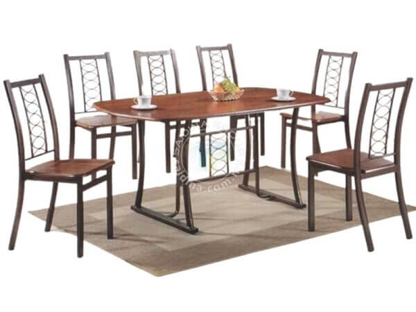 Meja Makan Top Kayu Petak + 6 Kerusi | Dining Tables Wooden Top c/w Metal Frame + 6 Chairs | SGT-ZL800 FS