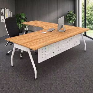 Meja Pejabat bentuk L dengan Kaki Besi Inula A | L shape Office Tables c/w Inula A Metal Leg | Siri AL