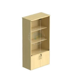 book shelf and glass door cabinet