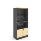 book shelf and glass door cabinet