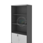 book shelf and glass door cabinet